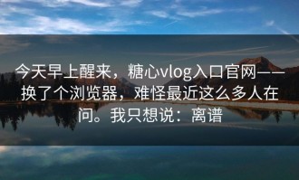 今天早上醒来，糖心vlog入口官网——换了个浏览器，难怪最近这么多人在问。我只想说：离谱